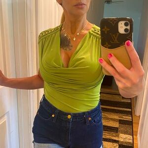 Chartreuse Green 💚 INC draping blouse size small EUC